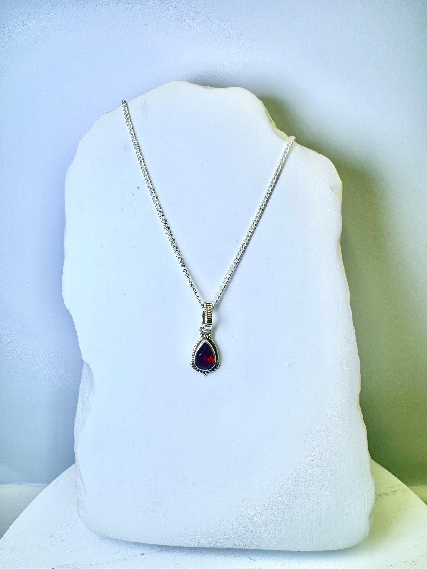 Garnet Teardrop Pendant Necklace