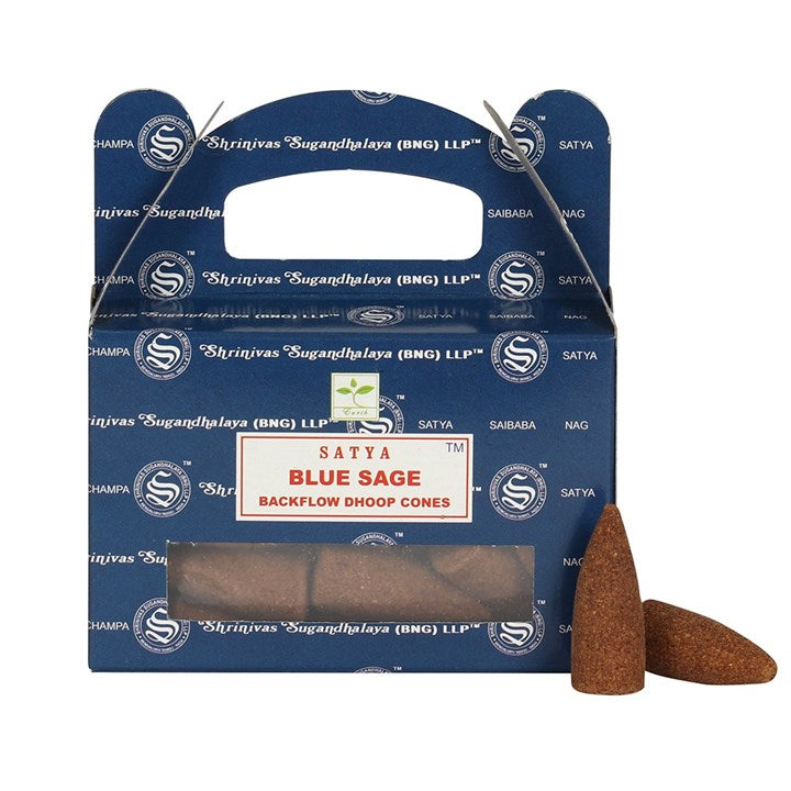 Blue Sage Backflow Incense Dhoop Cones by Satya (Box of 6 individual packs)