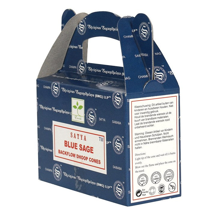 Blue Sage Backflow Incense Dhoop Cones by Satya (Box of 6 individual packs)