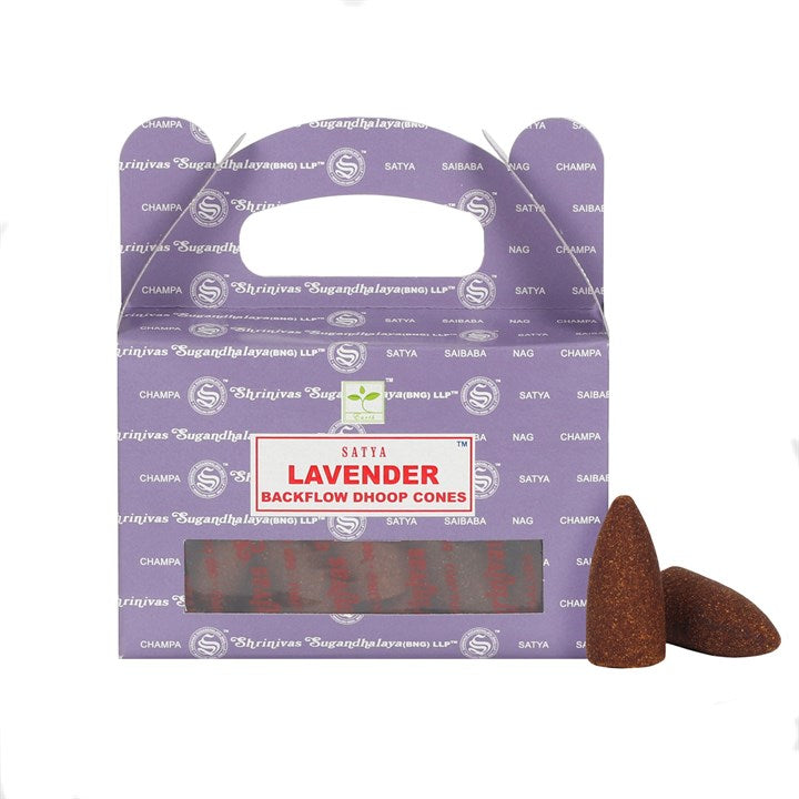 Lavender Backflow Dhoop Cones by Satya (Box of 6 individual packs)