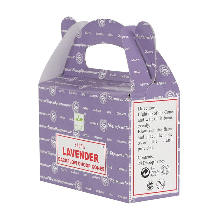 Lavender Backflow Dhoop Cones by Satya (Box of 6 individual packs)