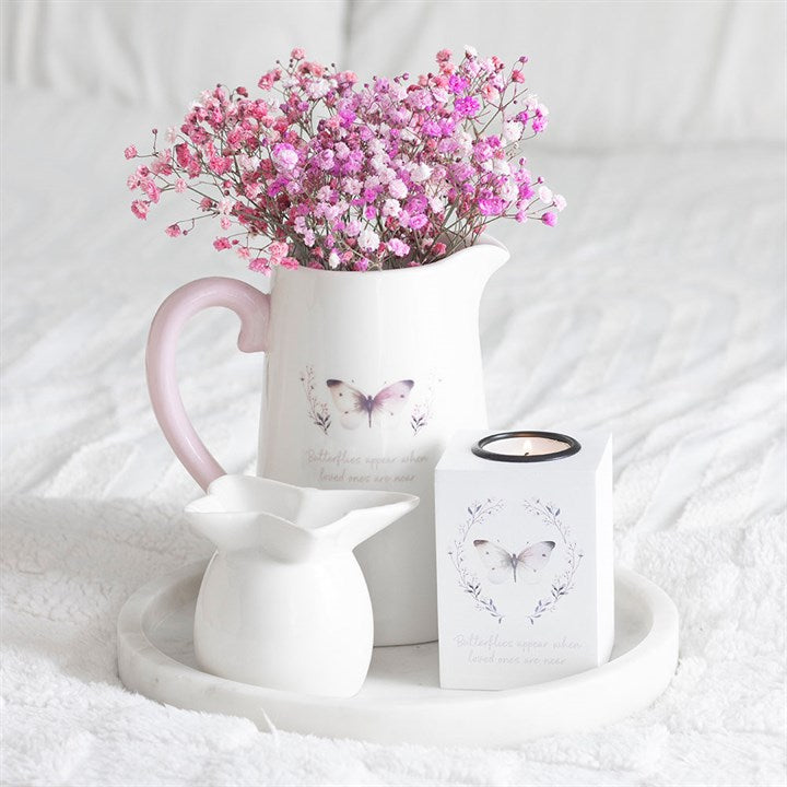 White Butterfly Print Ceramic Flower Jug