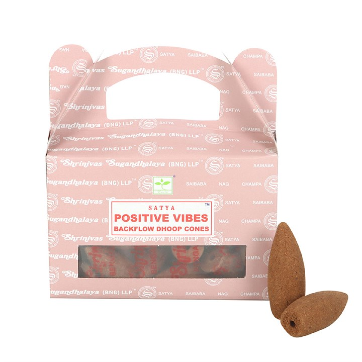 Positive Vibes Backflow Dhoop Incense Cones by Satya (Box of 12 individual packs)