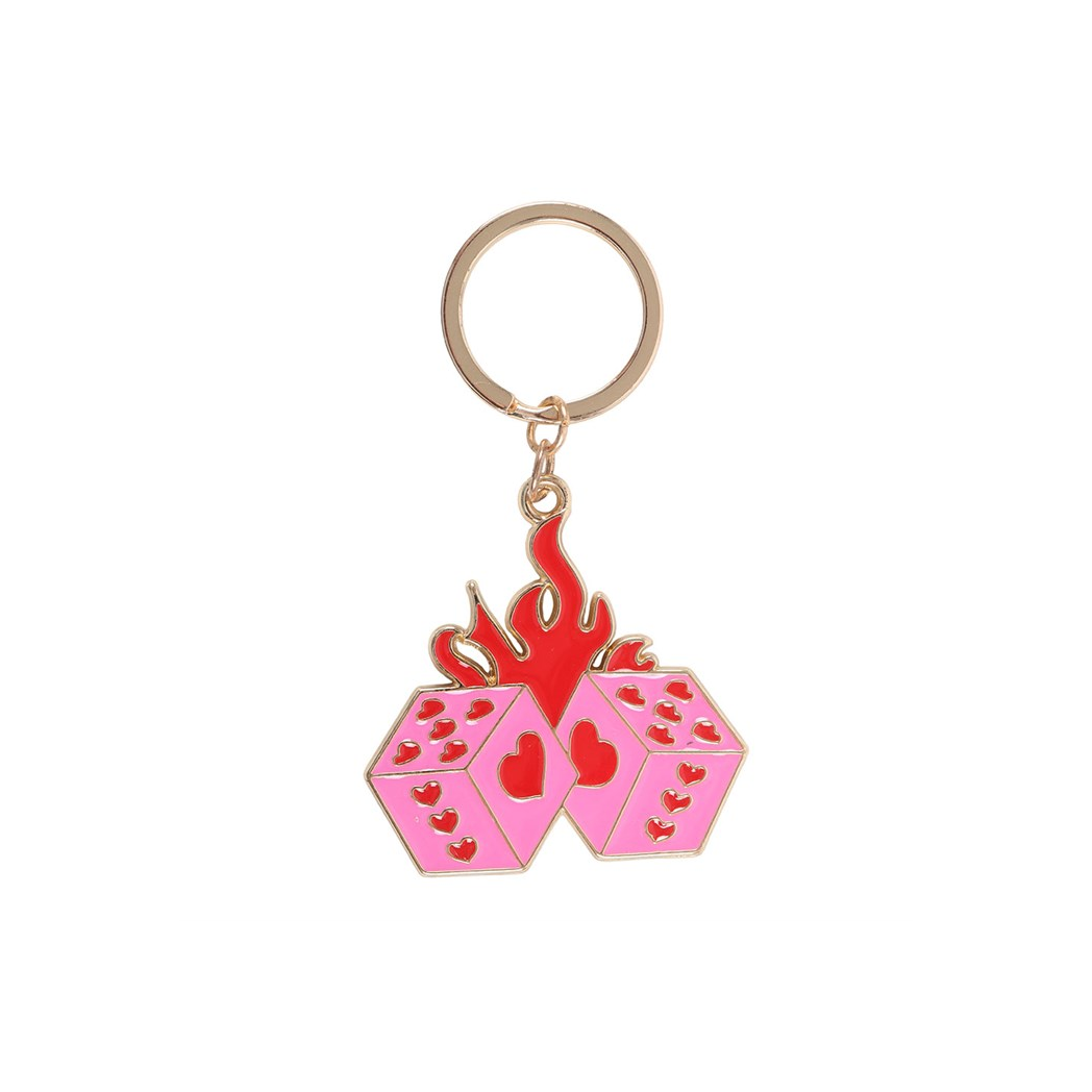 Flaming Dice Keyring