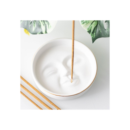 White Moon Face Incense Stick Holder