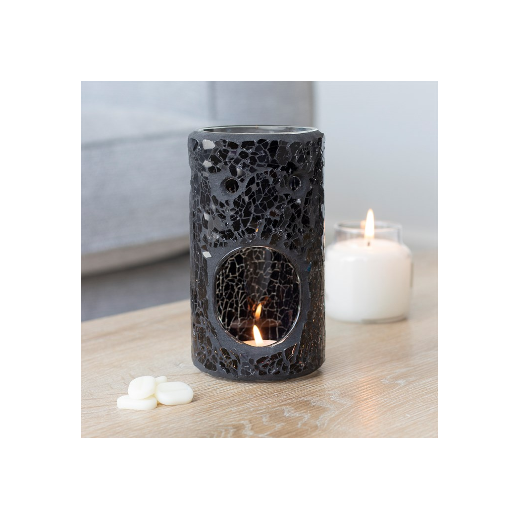 Black Crackle Glass Pillar Oil Burner and Wax Warmer