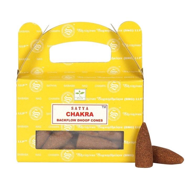 Chakra Backflow Dhoop Cones by Satya (Box of 6 individual packs)