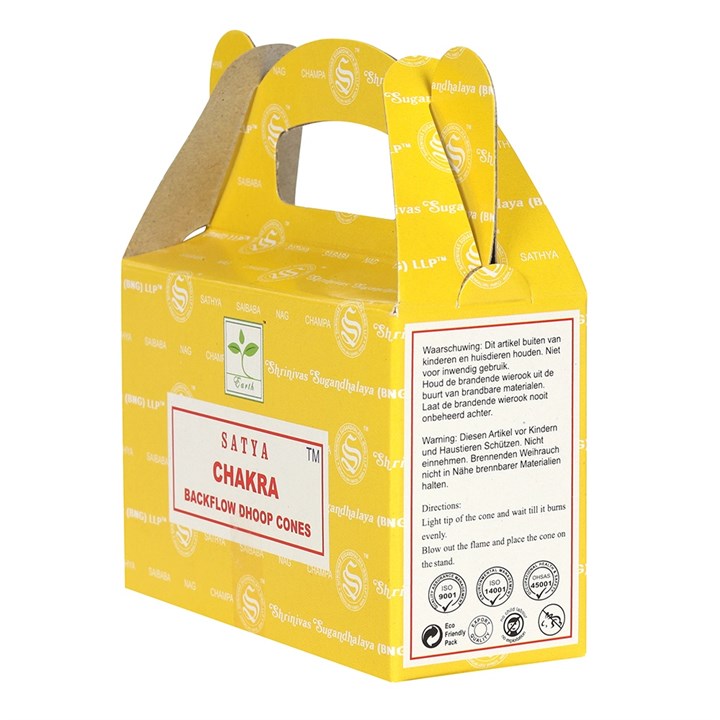 Chakra Backflow Dhoop Cones by Satya (Box of 6 individual packs)
