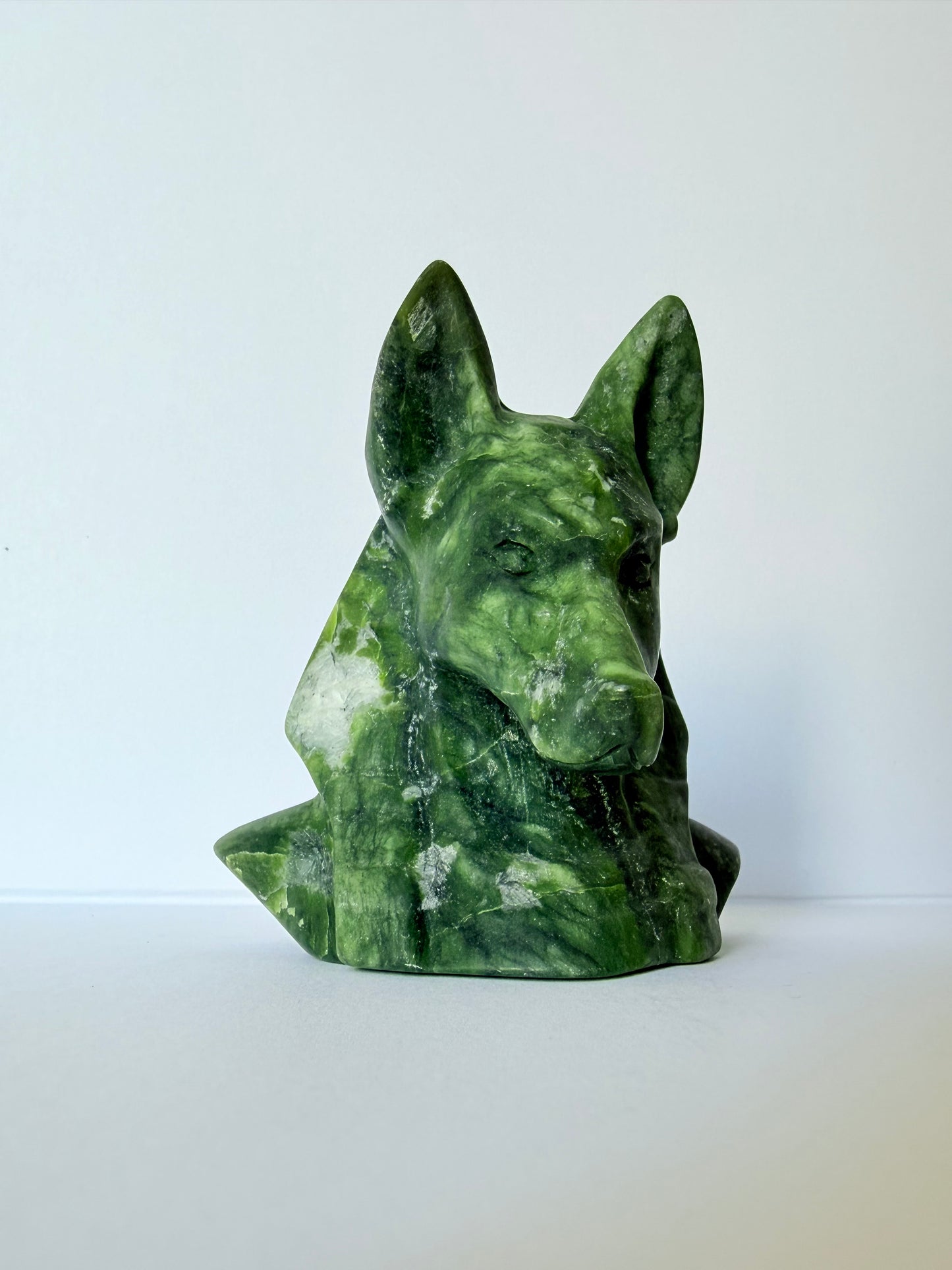 Serpentine Jade Wolf Head Carving