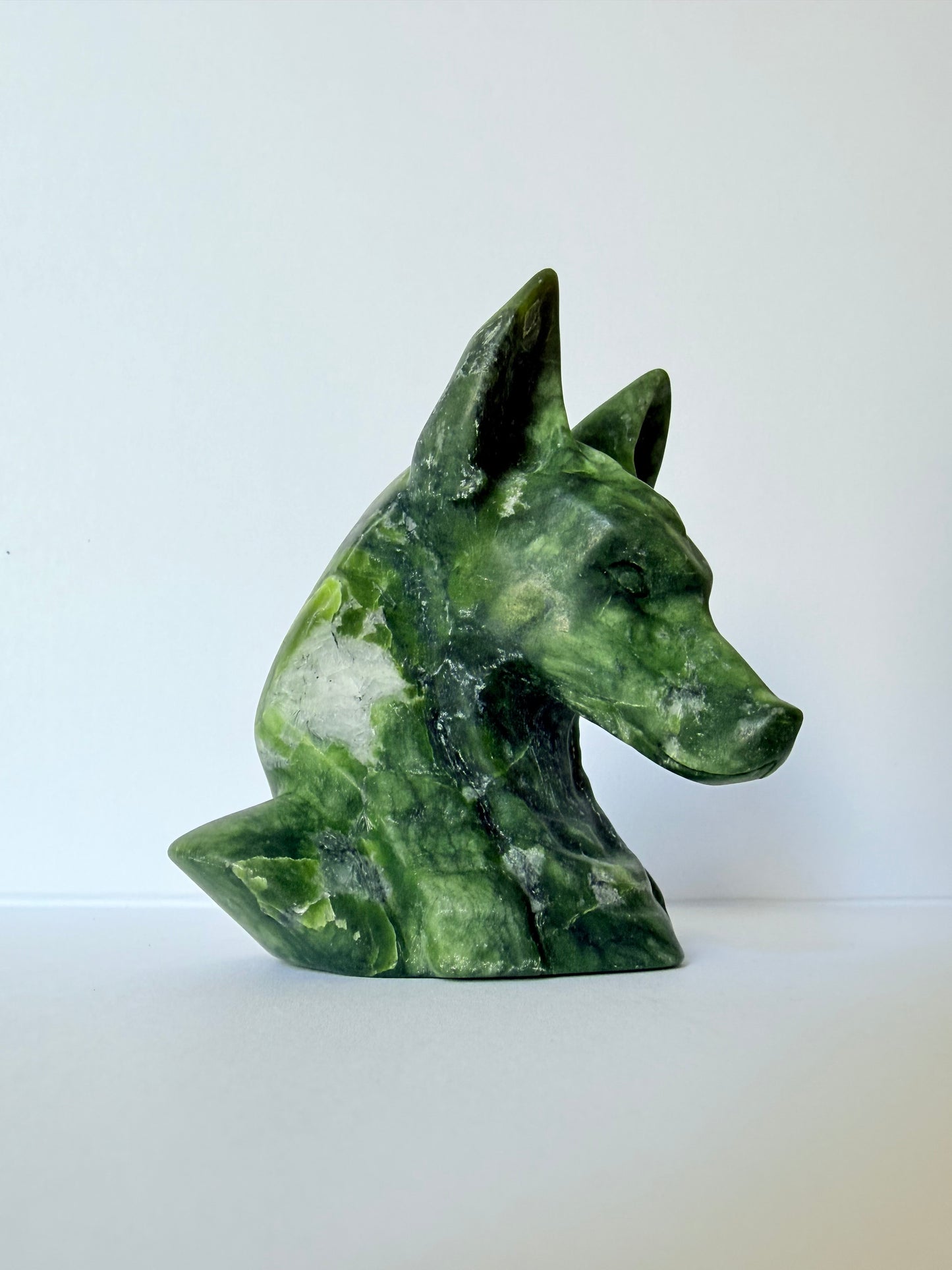 Serpentine Jade Wolf Head Carving