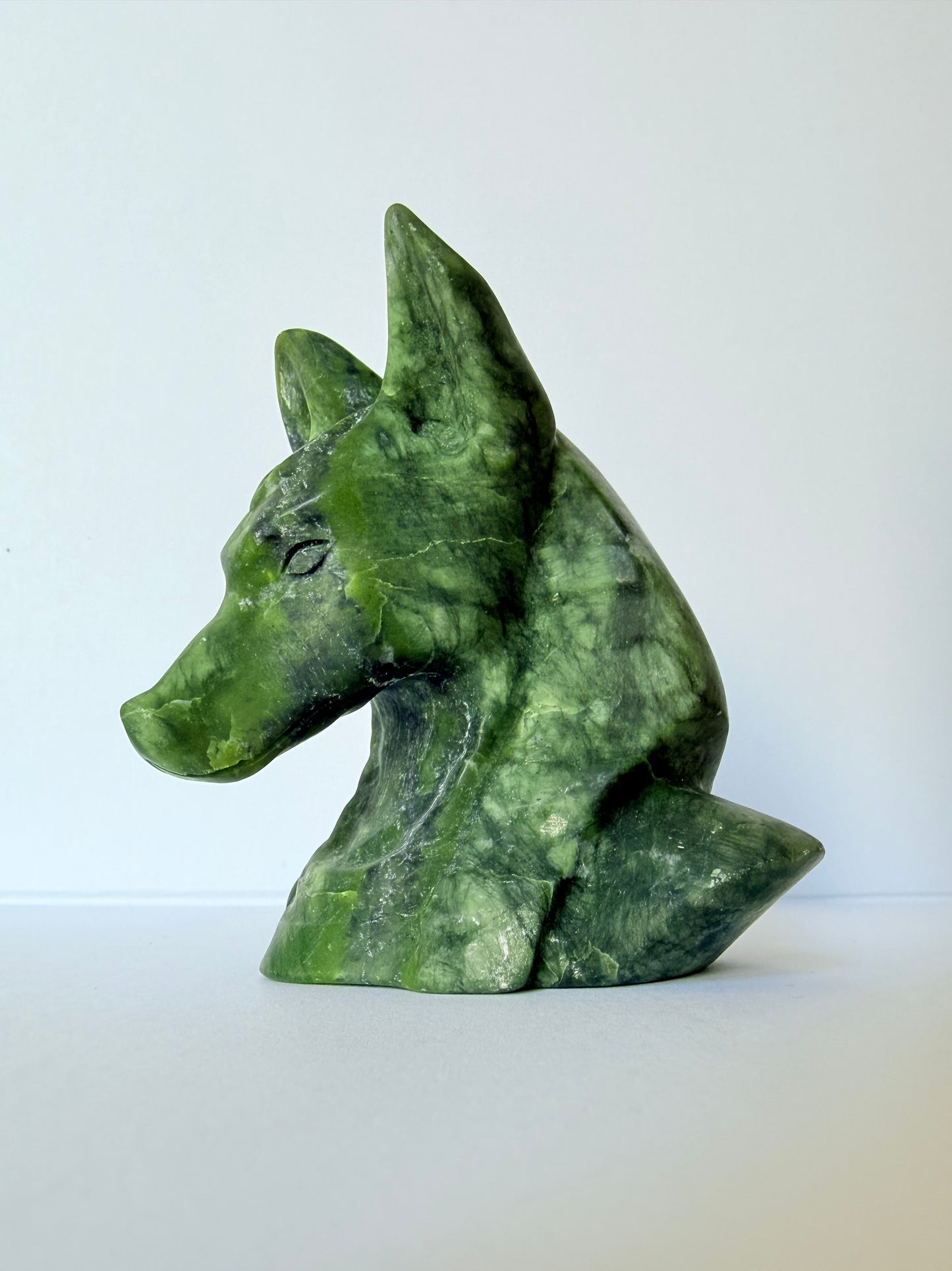 Serpentine Jade Wolf Head Carving
