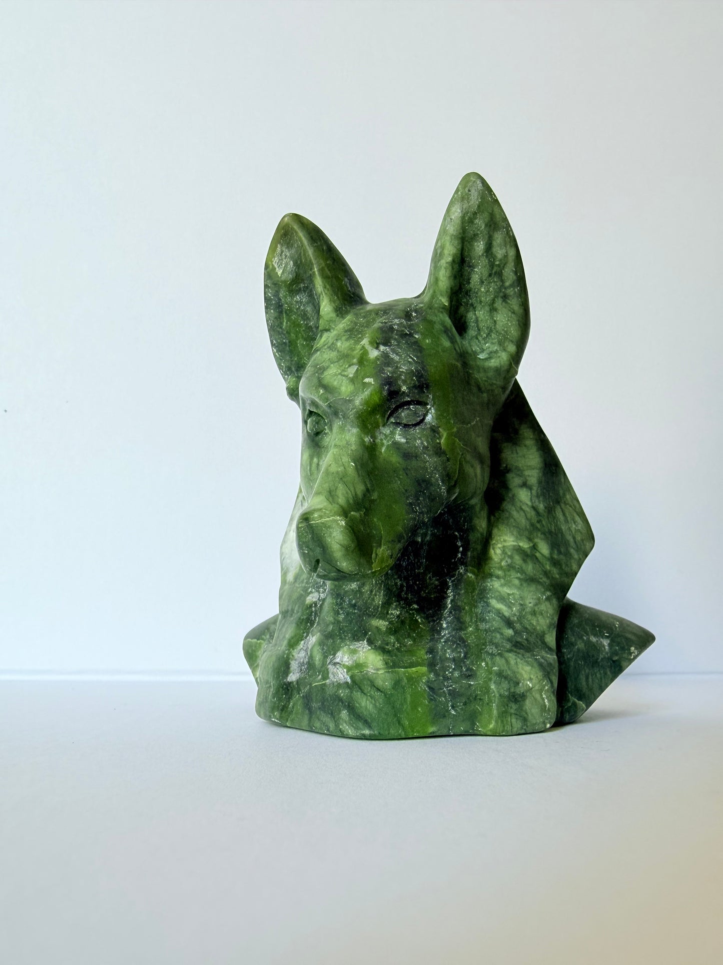 Serpentine Jade Wolf Head Carving