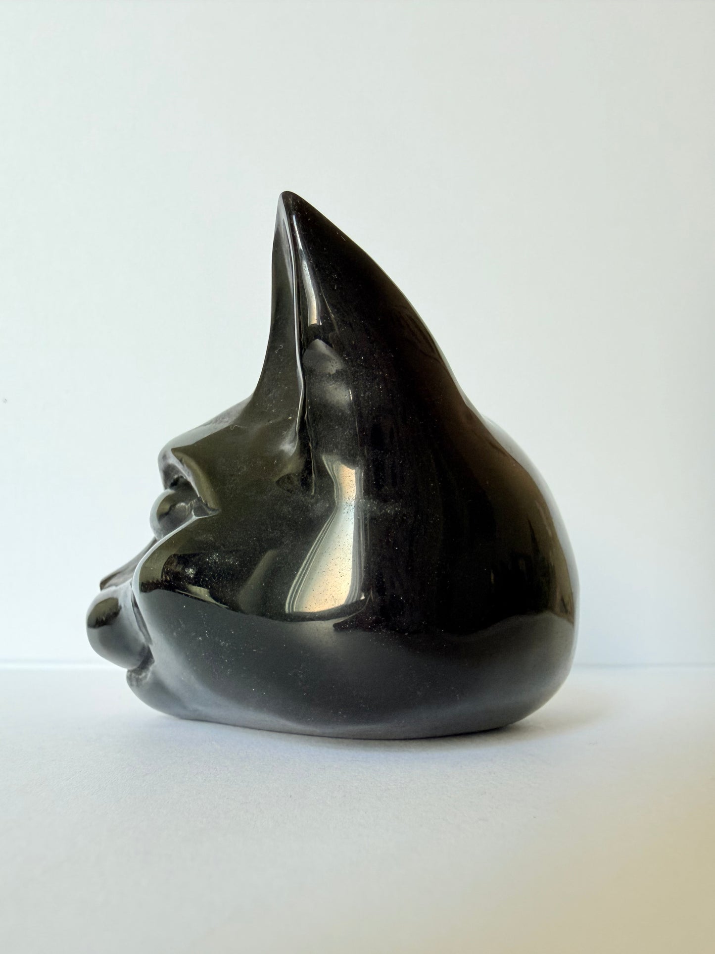 Obsidian Mystic Cat Head Carving