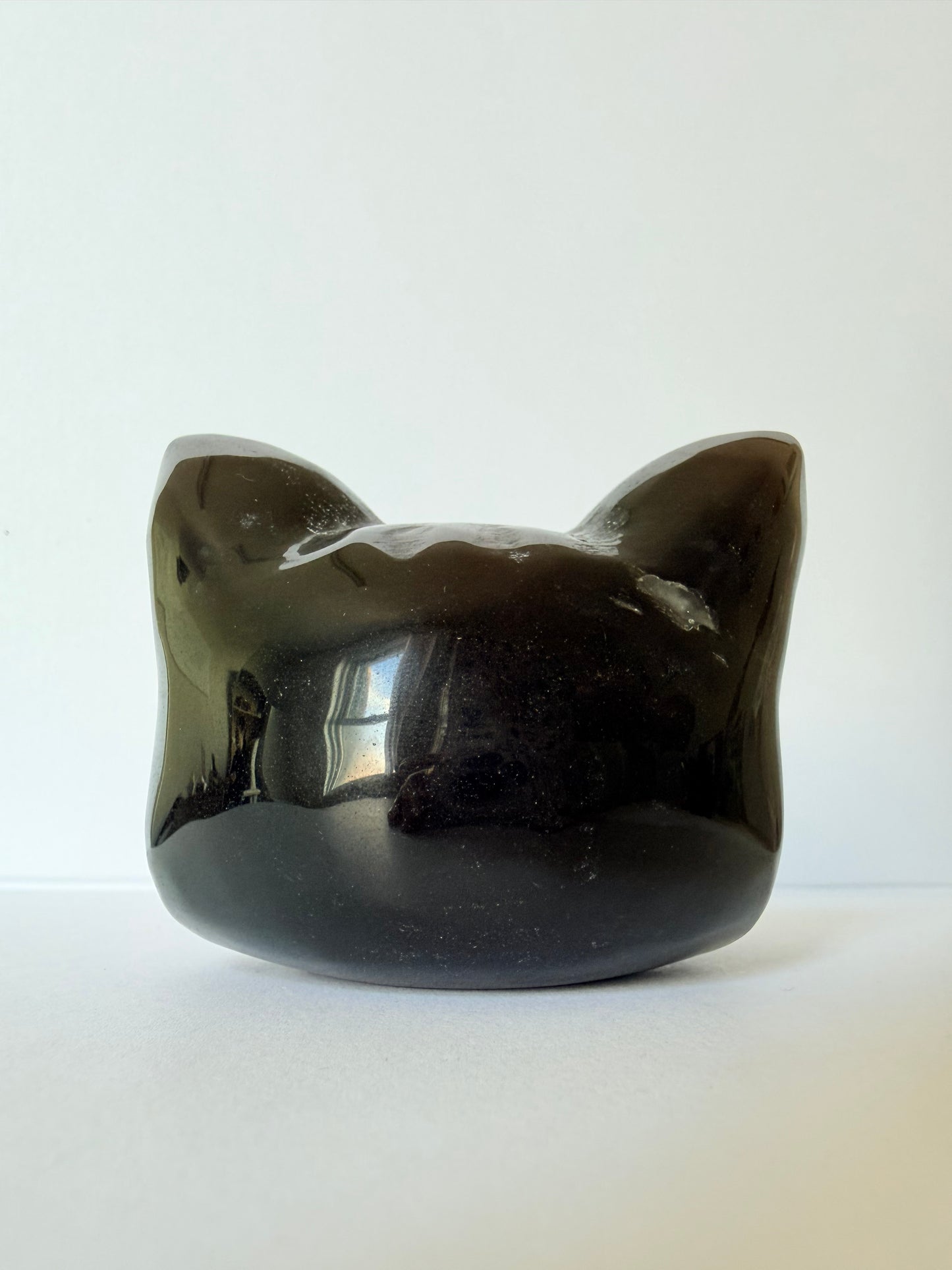 Obsidian Mystic Cat Head Carving