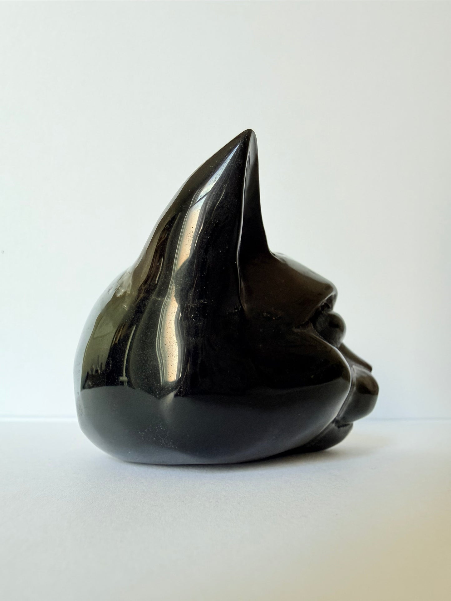 Obsidian Mystic Cat Head Carving