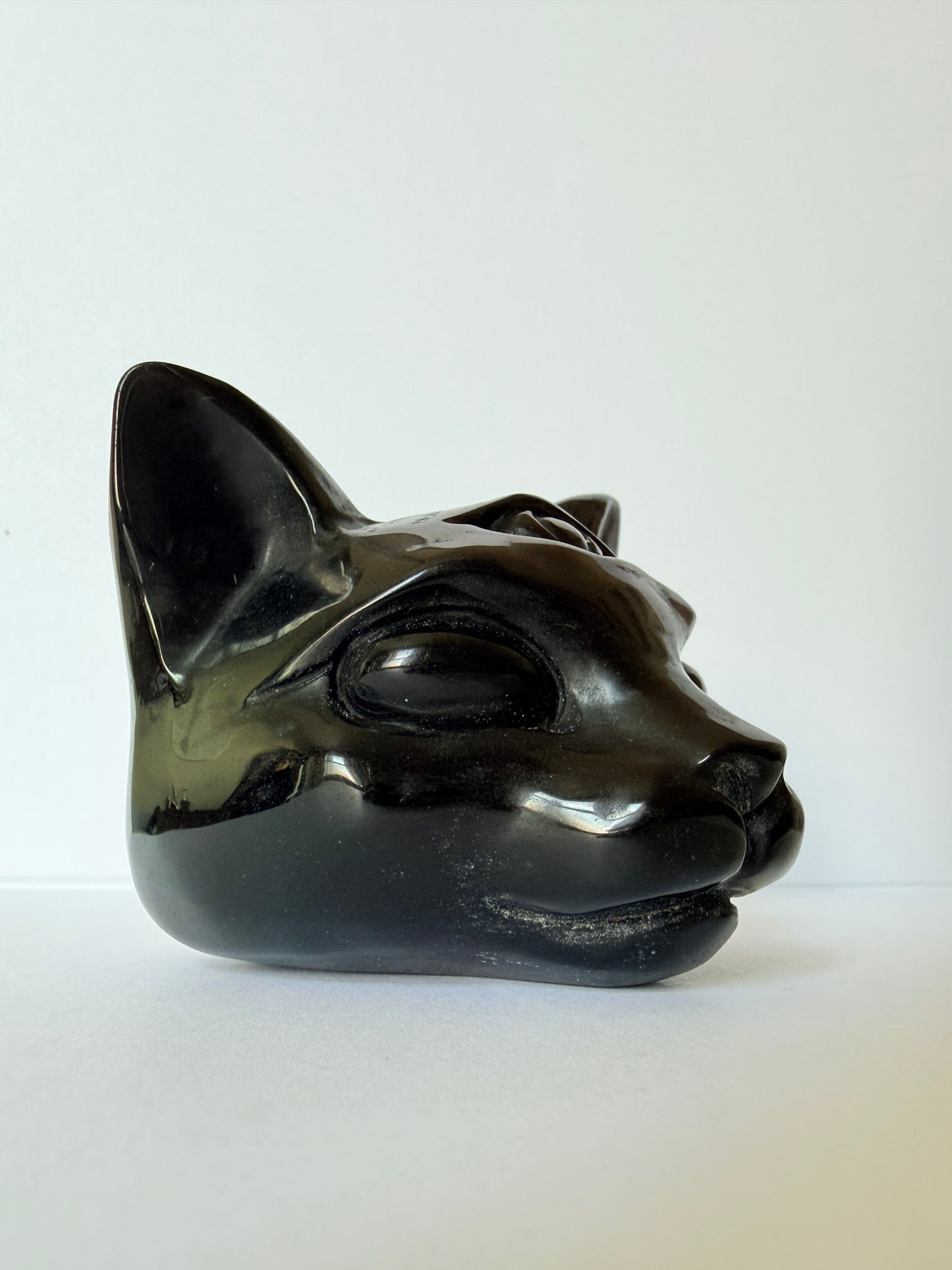 Obsidian Mystic Cat Head Carving