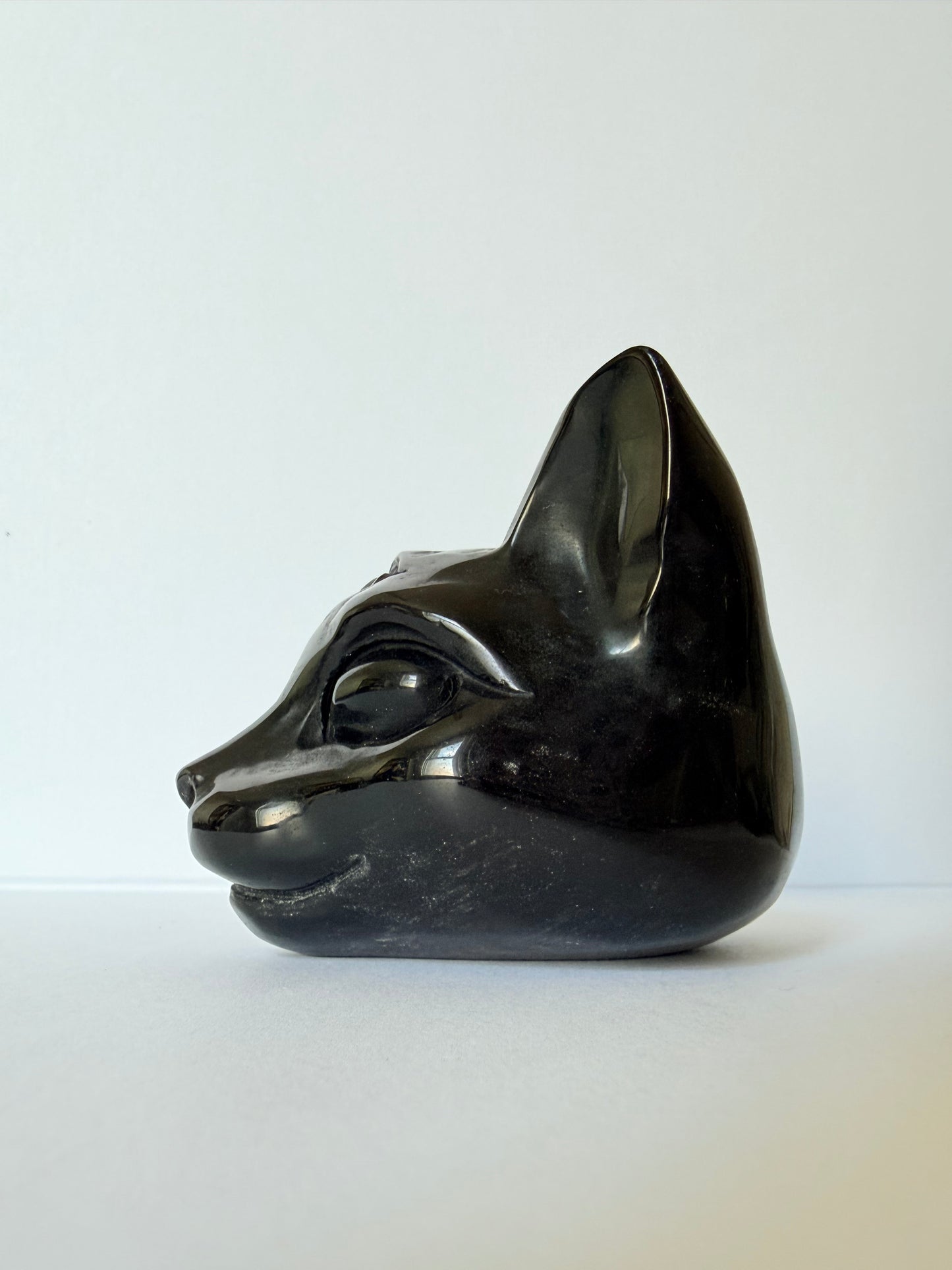 Obsidian Mystic Cat Head Carving