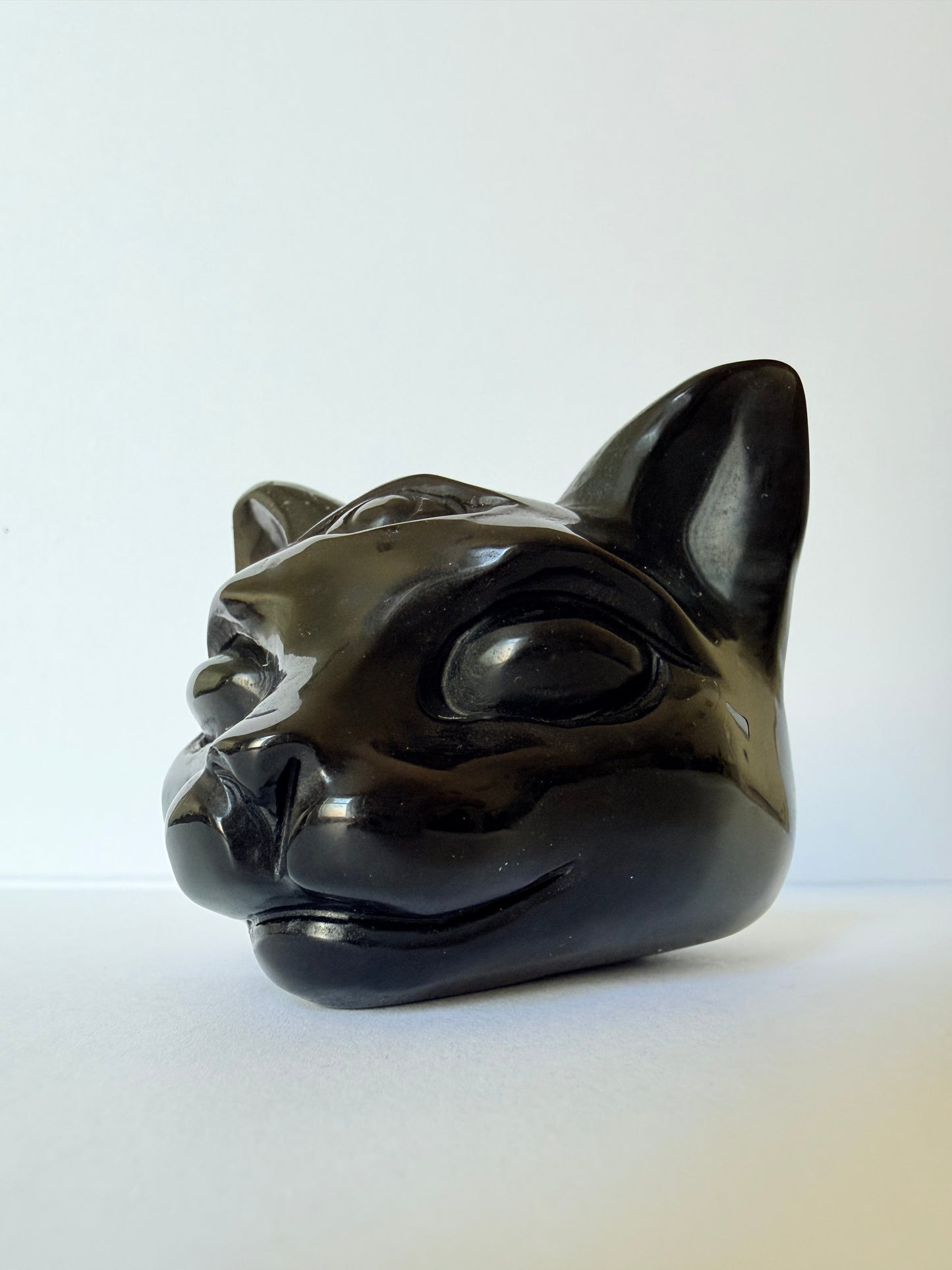 Obsidian Mystic Cat Head Carving