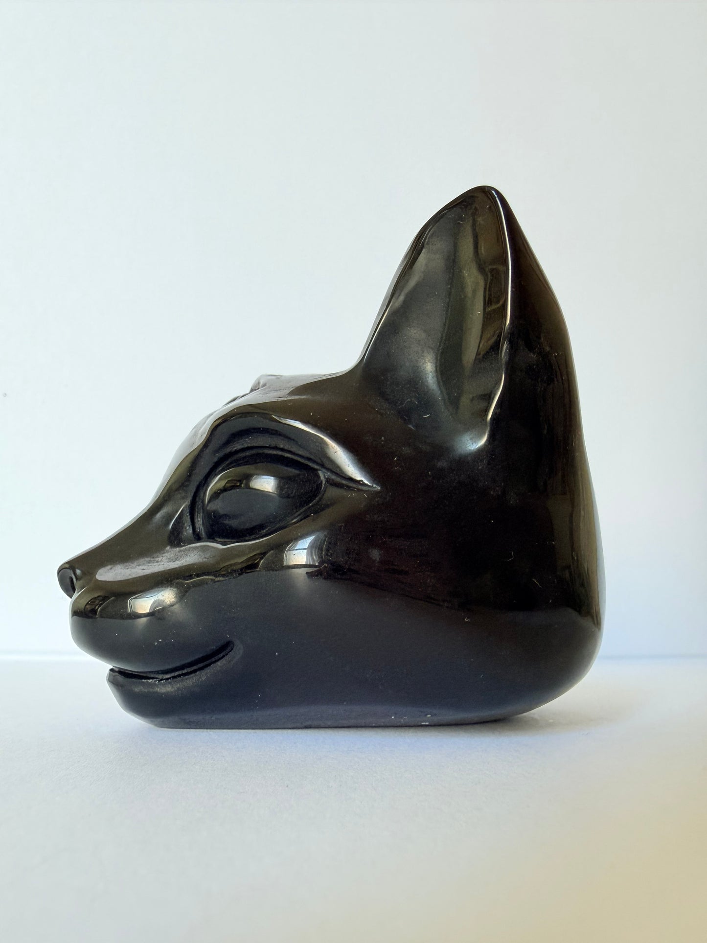 Obsidian Mystic Cat Head Carving