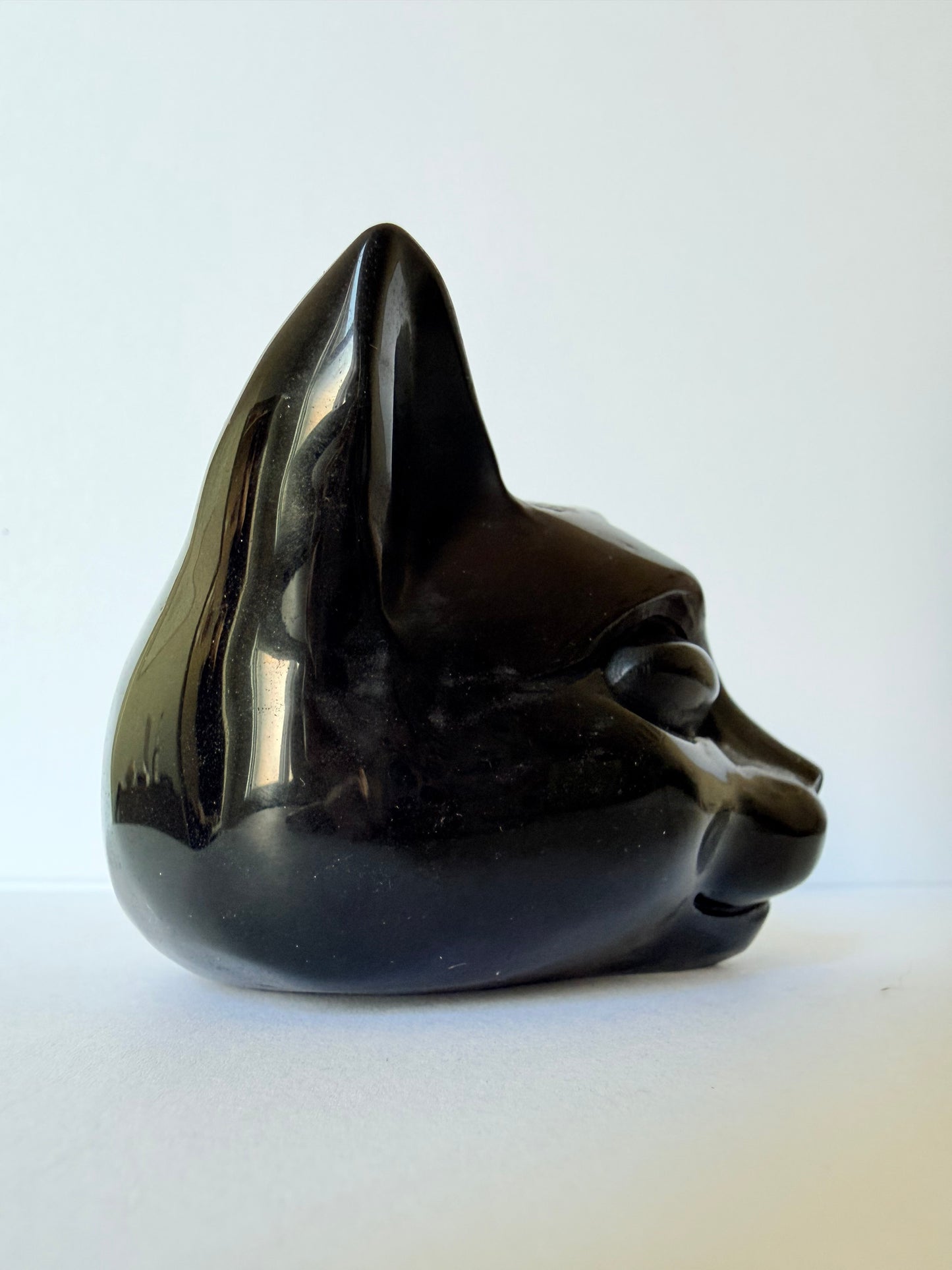 Obsidian Mystic Cat Head Carving