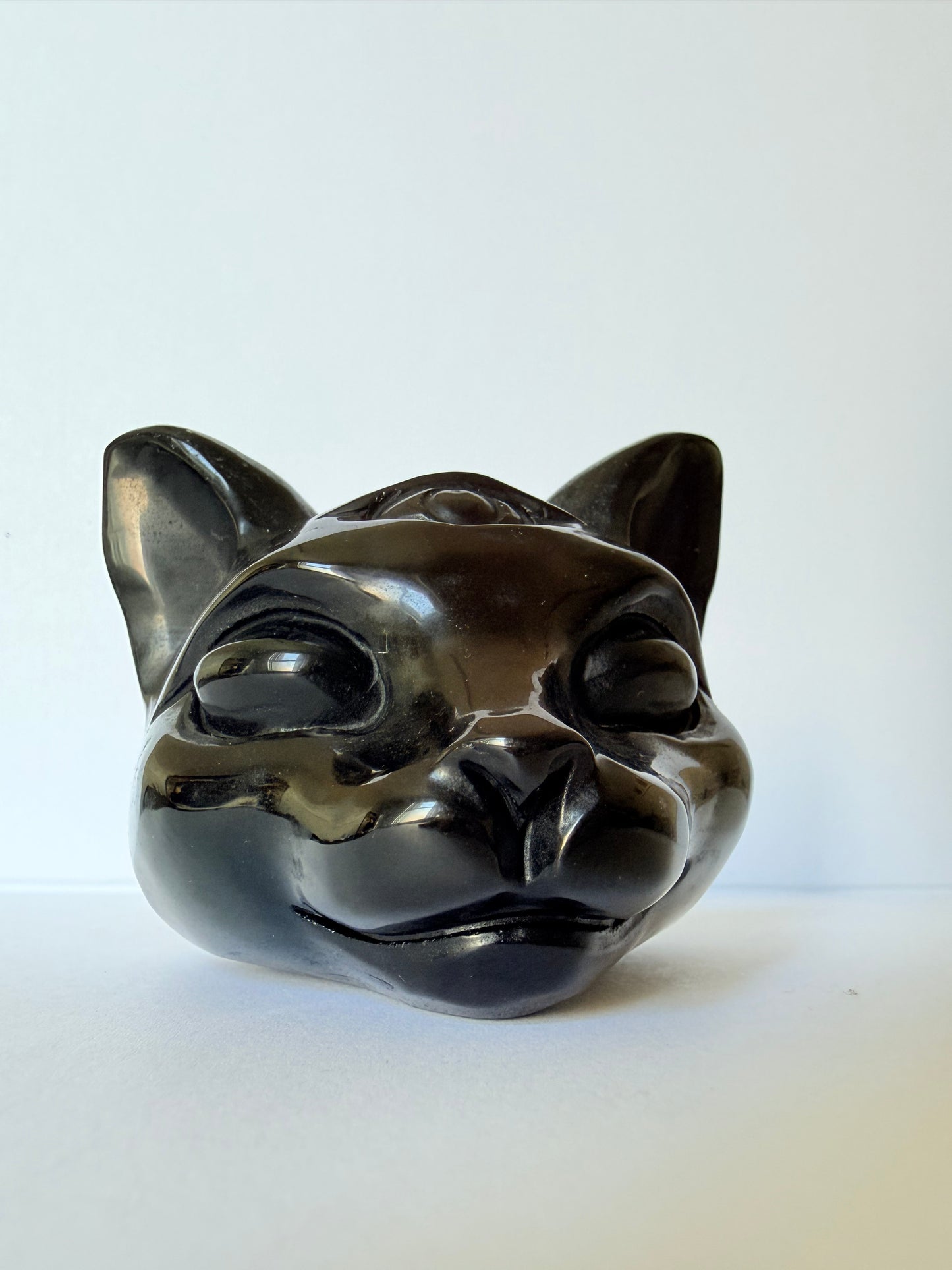 Obsidian Mystic Cat Head Carving