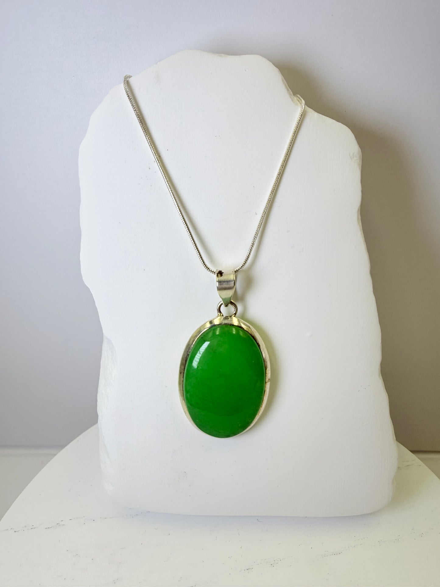 Green Jade (Jadeite) Large Pendant Necklace