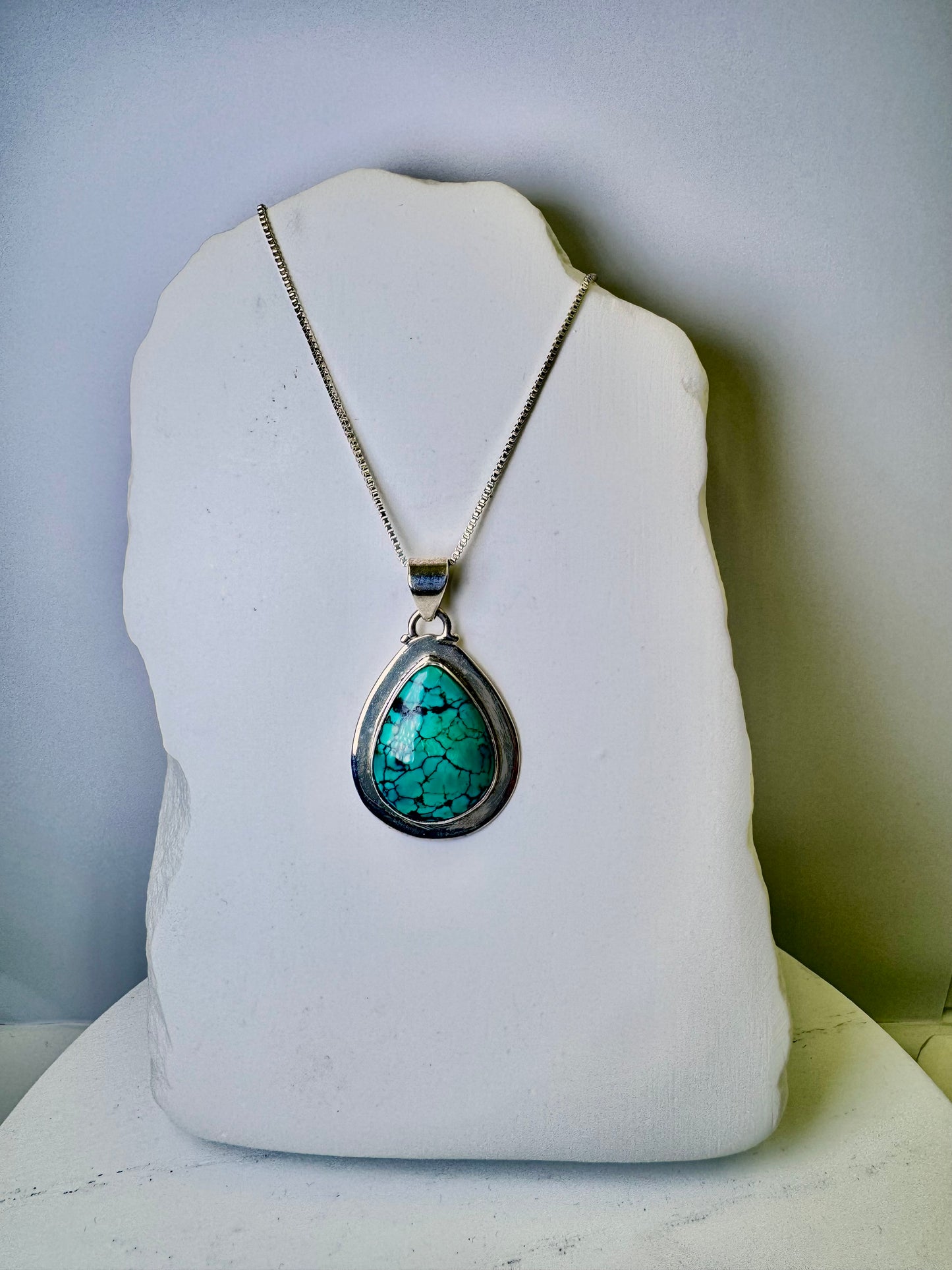 Kingman Turquoise Teardrop Pendant Necklace