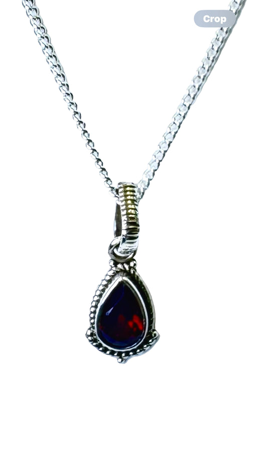 Garnet Teardrop Pendant Necklace