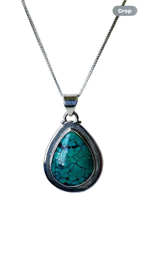 Kingman Turquoise Teardrop Pendant Necklace
