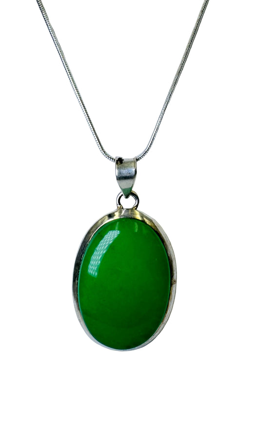 Green Jade (Jadeite) Large Pendant Necklace