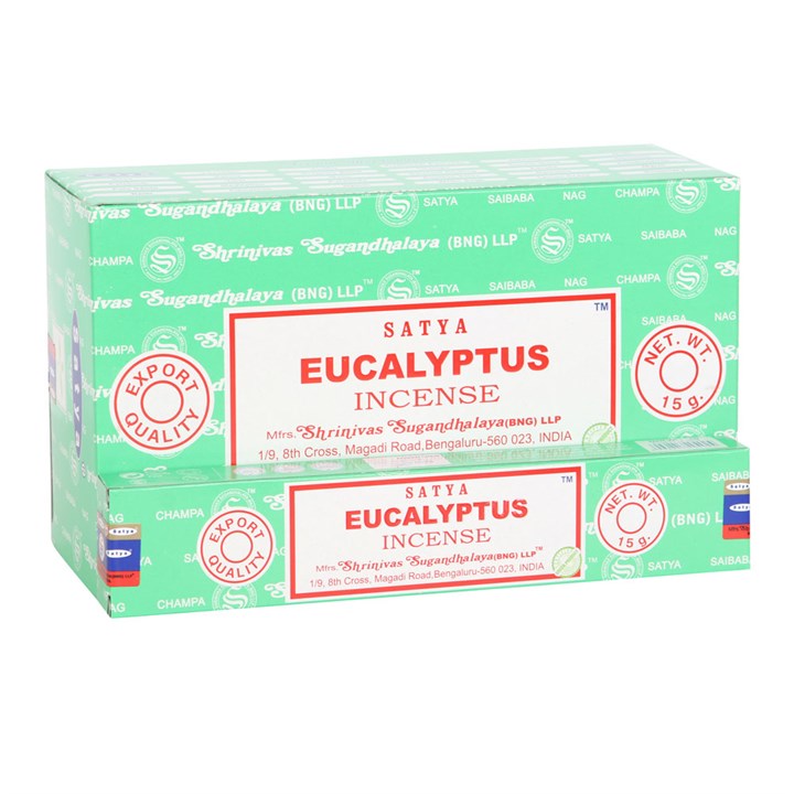Eucalyptus Incense Sticks by Satya (Box of 12 individual packs)