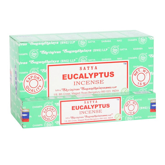Eucalyptus Incense Sticks by Satya (Box of 12 individual packs)