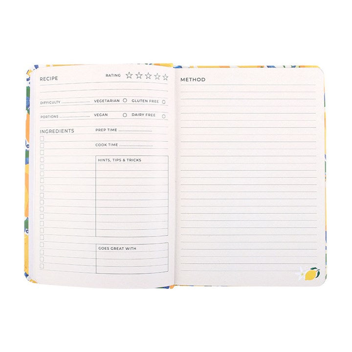 Italian Lemon Print A5 Recipe Journal