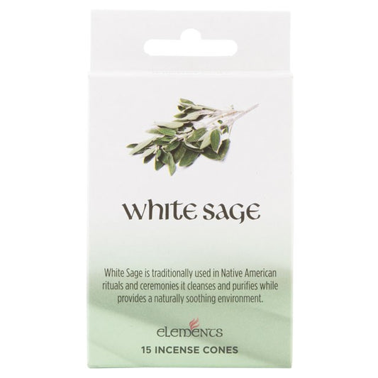 Elements White Sage Incense Cones (Box of 12 individual packs)