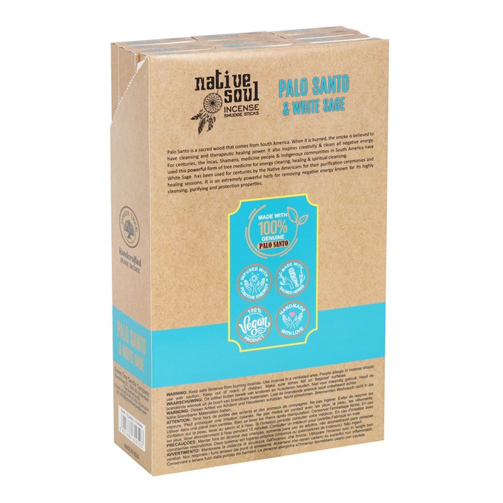 Palo Santo & White Sage Smudge Incense Sticks (Box of 12 individual packs)