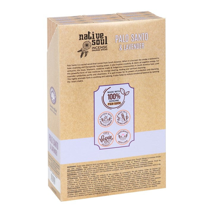 Palo Santo & Lavender Smudge Incense Sticks (Box of 12 individual packs)