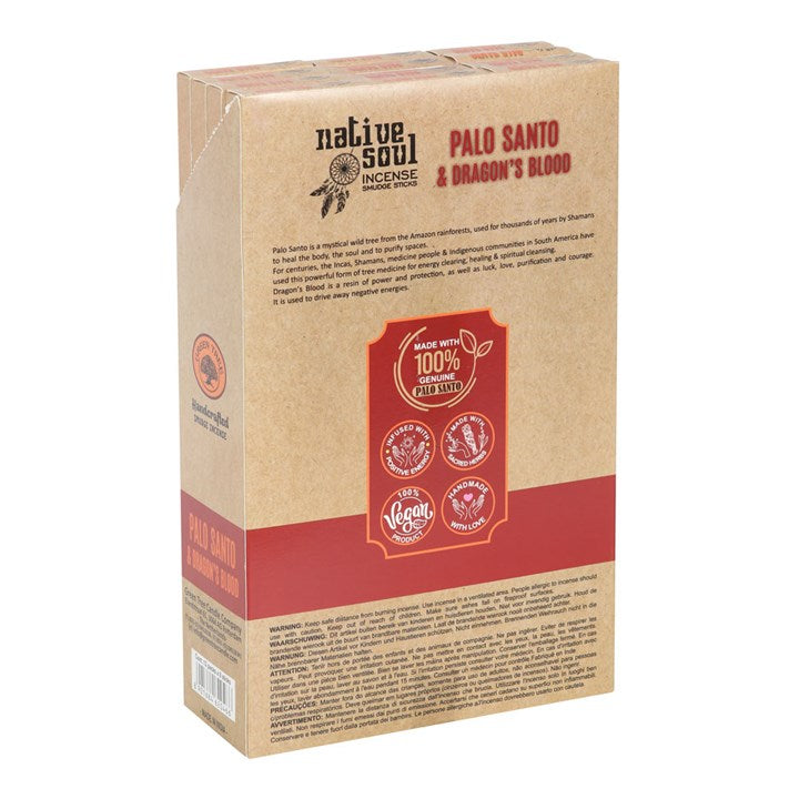 Palo Santo and Dragon's Blood Smudge Incense Sticks (Box of 12 individual packs)
