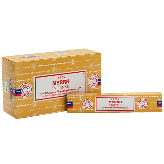 Myrrh Incense Sticks by Satya (Box of 12 individual packs)