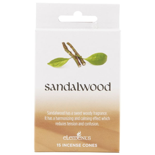 Elements Sandalwood Incense Cones (Box of 12 individual packs)