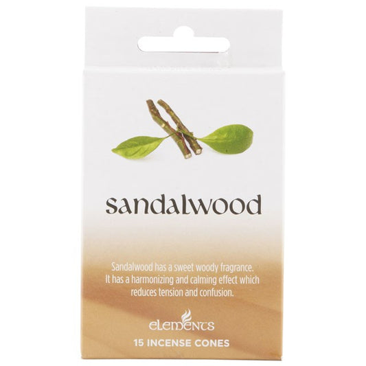 Elements Sandalwood Incense Cones (Box of 12 individual packs)