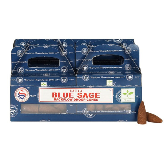 Blue Sage Backflow Incense Dhoop Cones by Satya (Box of 6 individual packs)