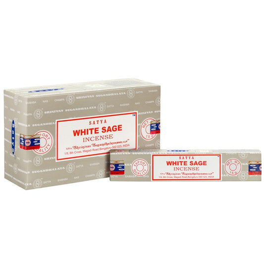 White Sage Incense Sticks by Satya (Box of 12 individual packs)