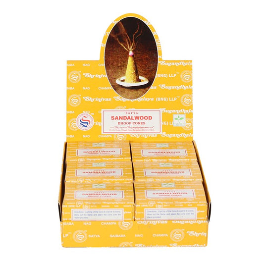 Sandalwood Dhoop Incense Cones by Satya (Box of 12 individual packs)