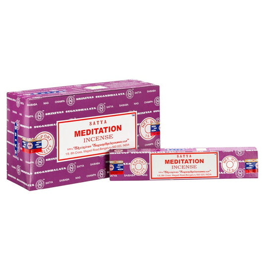 Meditation Incense Sticks by Satya (Box of 12 individual packs)