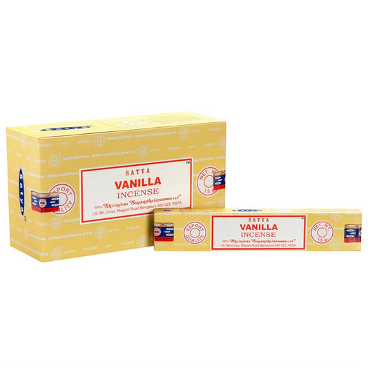 Vanilla Incense Sticks by Satya (Box of 12 individual packs)