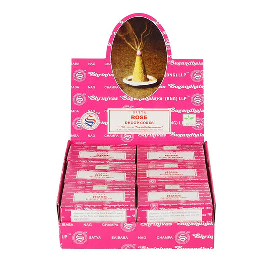Rose Dhoop Incense Cones by Satya (Box of 12 individual packs)