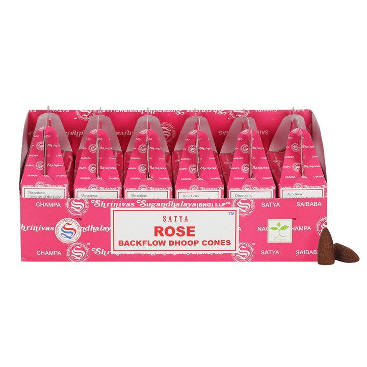 Rose Backflow Dhoop Cones by Satya (Box of 6 individual packs)