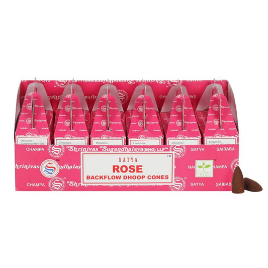 Rose Backflow Dhoop Cones by Satya (Box of 6 individual packs)