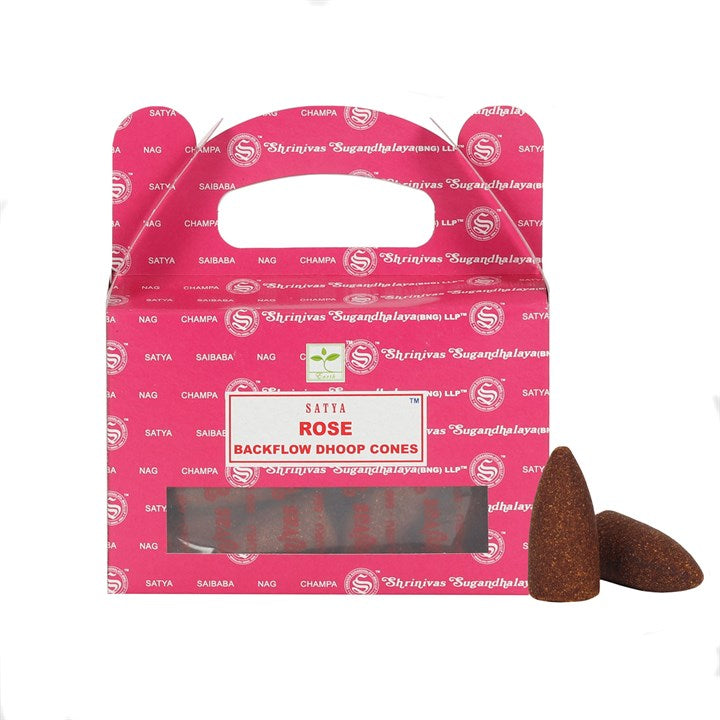 Rose Backflow Dhoop Cones by Satya (Box of 6 individual packs)