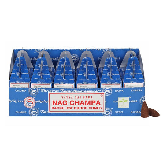 Nag Champa Backflow Dhoop Cones by Satya (Box of 6 individual packs)